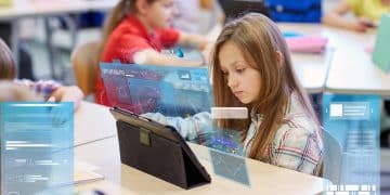 school kids with tablet pc in classroom