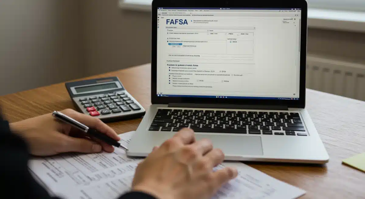 Student completing FAFSA application on laptop