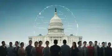 Immigration Policy 2025: Key Visa Changes and Border Security Diverse group looking towards a hopeful future with US Capitol, representing immigration policy.