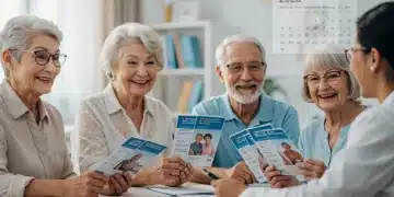 Seniors discussing 2026 Medicare plan options with a healthcare advisor