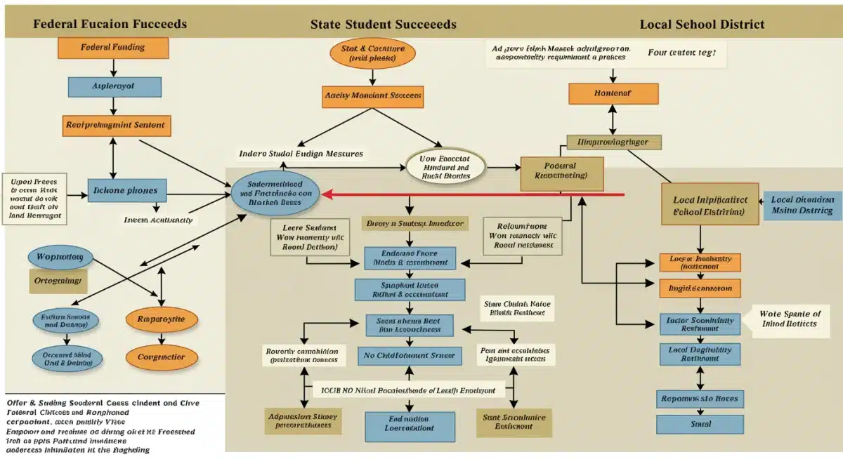 Flowchart depicting federal, state, and local education policy connections.