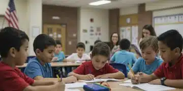 Diverse students and teachers in a modern classroom, symbolizing federal education policy impact.
