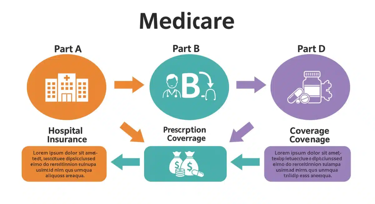 Infographic detailing Medicare Part A, B, and D coverage components