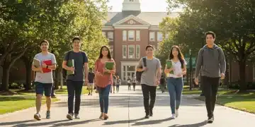 College students walking on a diverse university campus, symbolizing higher education and financial future planning.