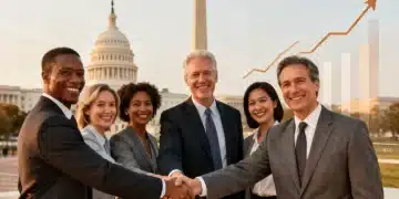 Diverse government employees discussing benefits and loan forgiveness programs