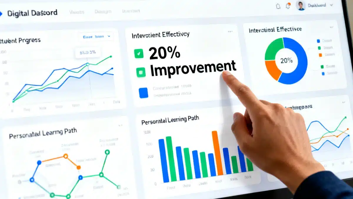 Educational data analytics dashboard showing student progress and intervention impact