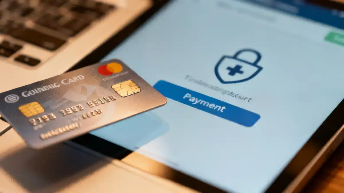 Credit card used for secure online payment, demonstrating responsible spending