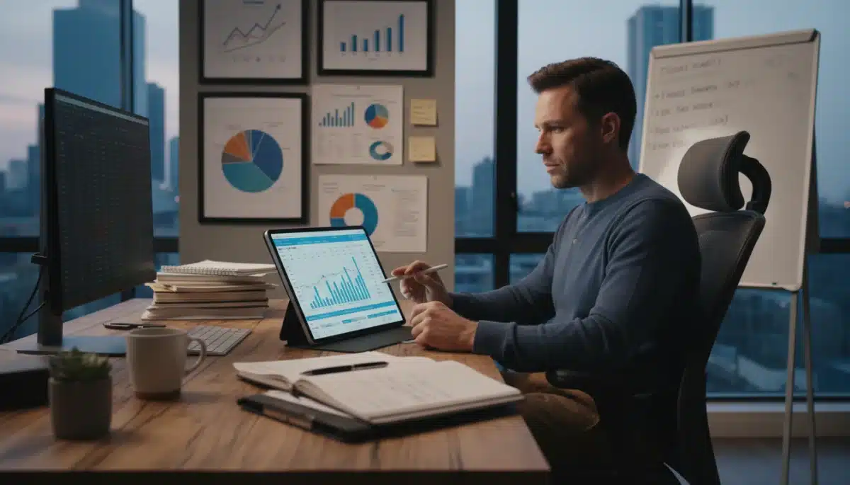 Person reviewing financial documents on a tablet, planning for the future.