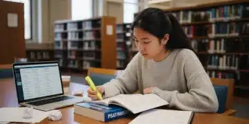 Student preparing for the 2026 PSAT/NMSQT with textbooks and laptop.