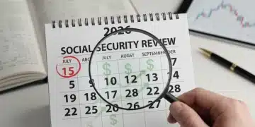 Calendar 2026 with magnifying glass on Social Security COLA