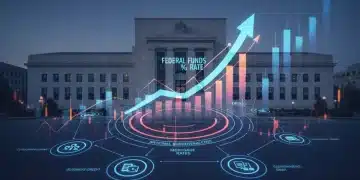 Federal Reserve building with financial charts showing a 50 basis point rate hike impact on national borrowing and the U.S. economy.