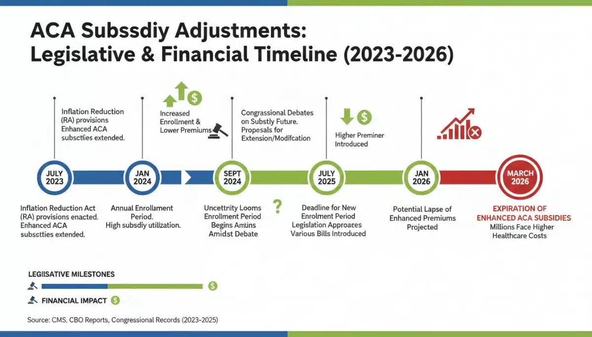 Infographic detailing the timeline and financial impact of ACA subsidy adjustments by March 2026