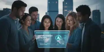 People reviewing unemployment benefit information on a tablet in 2026