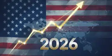 Upward trend graph symbolizing US economic growth projected for 2026 amidst global shifts.
