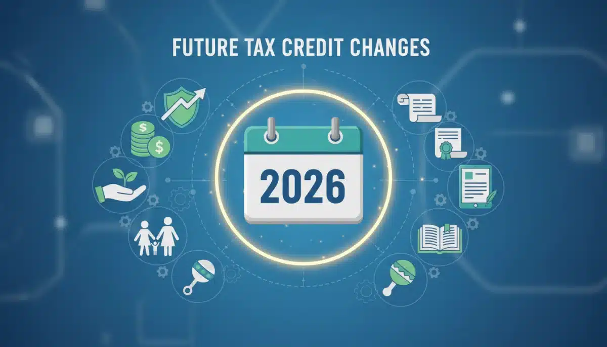 Calendar highlighting 2026 with icons for child tax credit changes