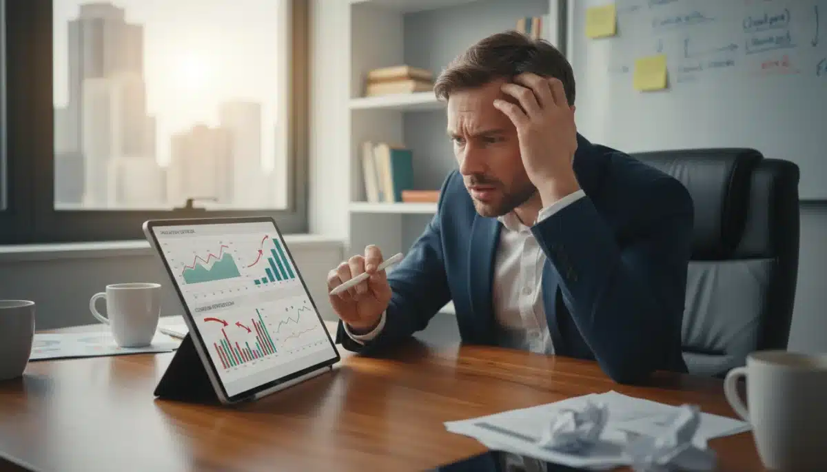 Individual analyzing investment charts on a tablet to combat inflation.