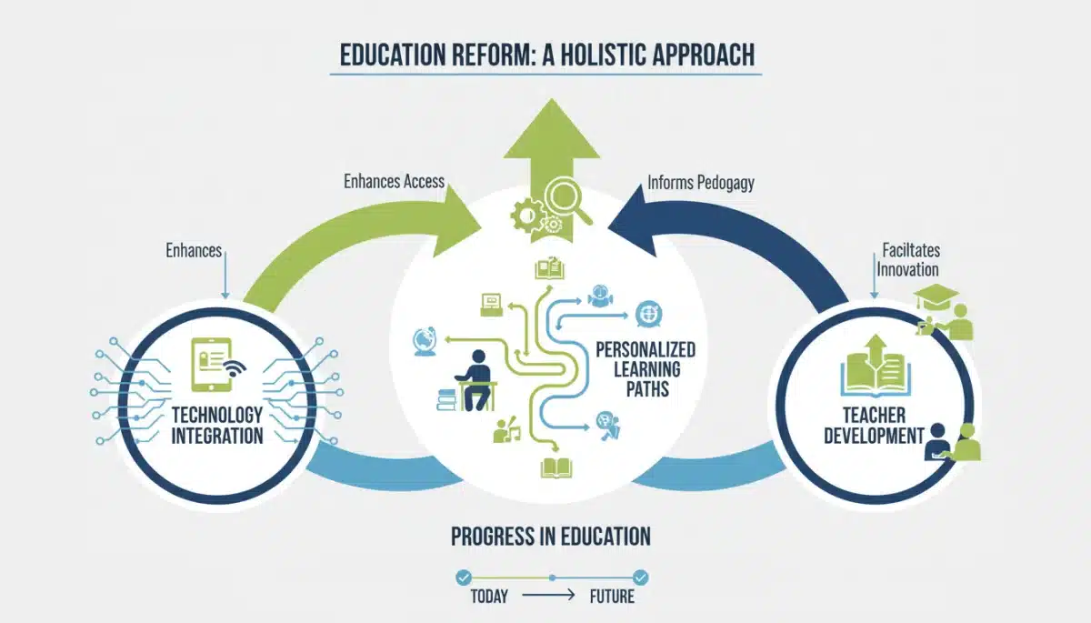 Infographic illustrating key components of K-12 education reform