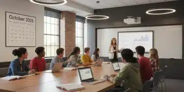 High school students engaged in a college dual enrollment class in 2026