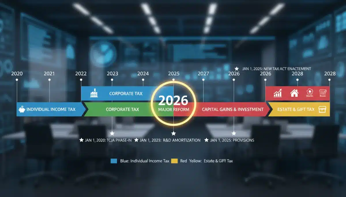 Timeline showing key dates for 2026 tax law implementation