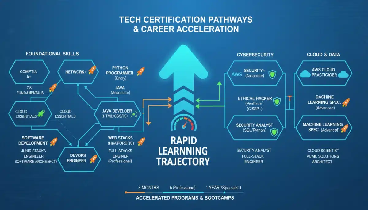 Infographic of accelerated tech certification pathways