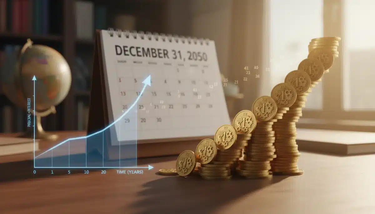 Illustrative graph showing the power of compounding interest over many years