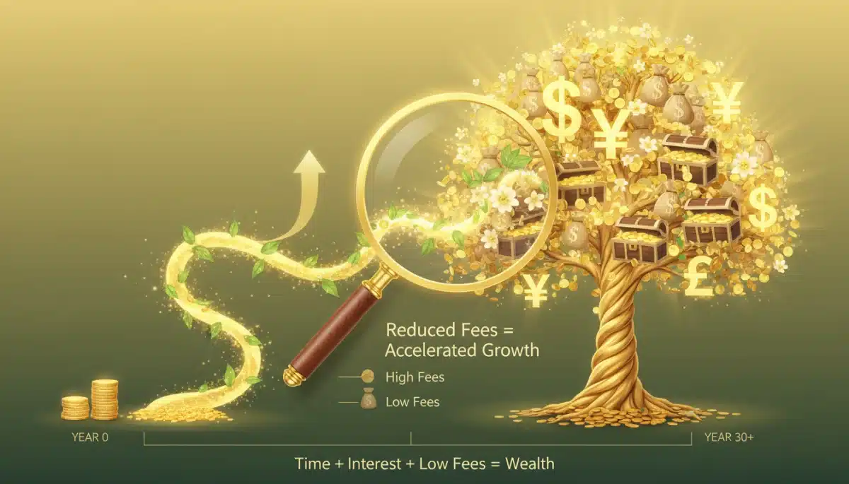 Compounding interest growth with reduced investment fees