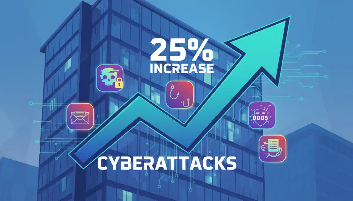 Infographic showing a 25% increase in cyberattacks against US corporations