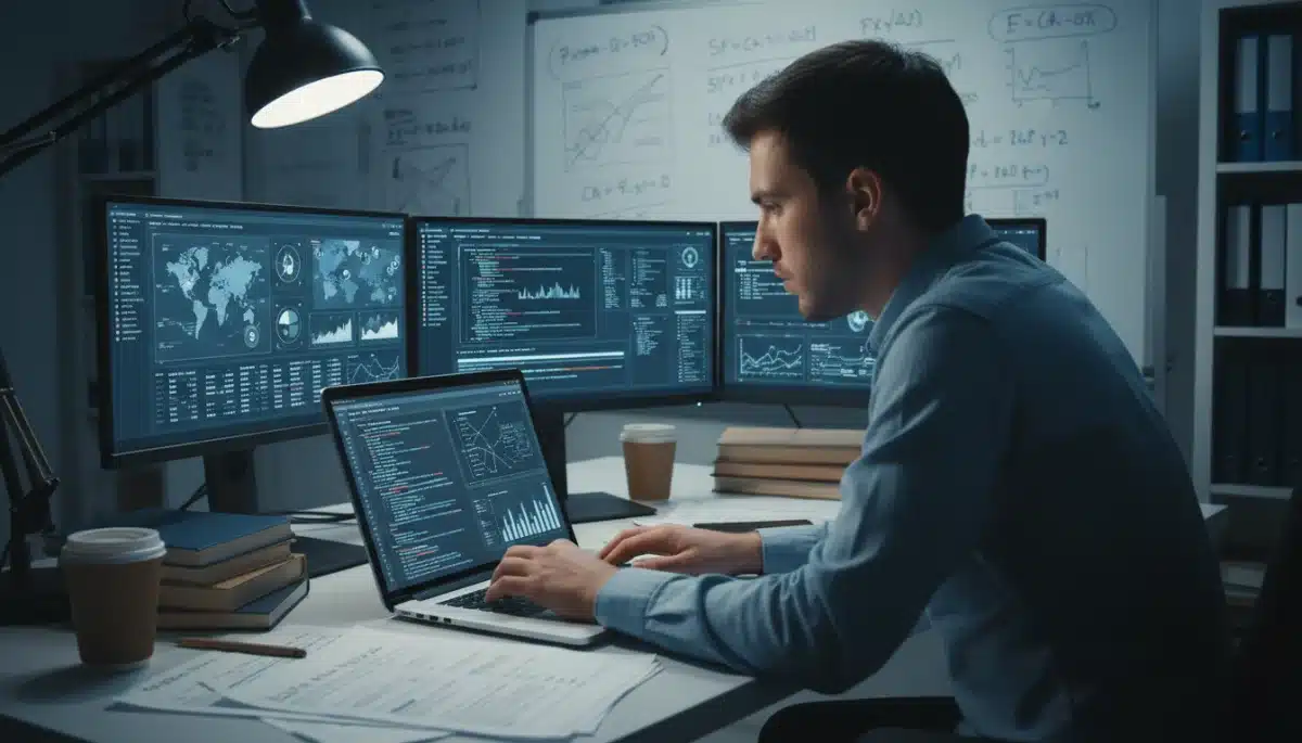 Student analyzing data in a specialized graduate program, illustrating practical application