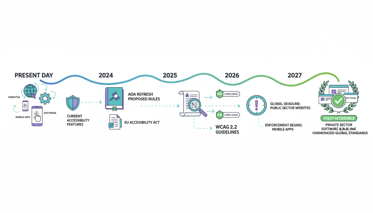 Timeline showing digital accessibility compliance milestones leading up to 2027.