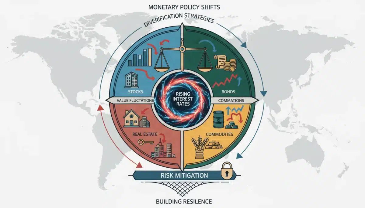 Diversified investment portfolio adapting to rising interest rates and economic shifts.
