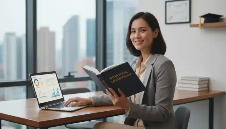 Professional woman studying, benefiting from employer tuition reimbursement
