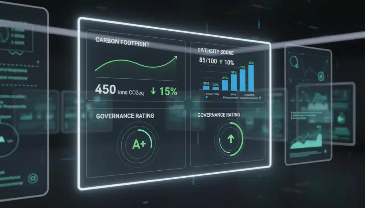 ESG performance dashboard with key metrics for sustainable investing