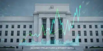 Federal Reserve building with financial chart overlay, representing interest rate projections and economic analysis.