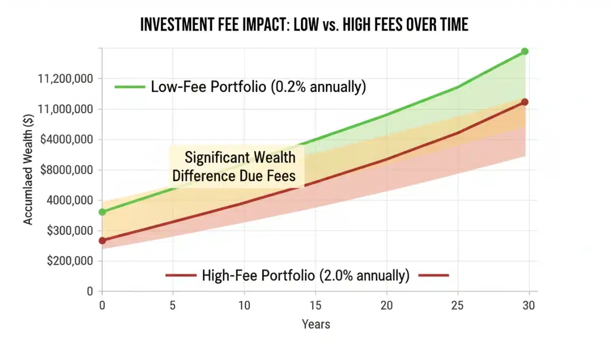 Investment portfolios comparison showing fee impact over time