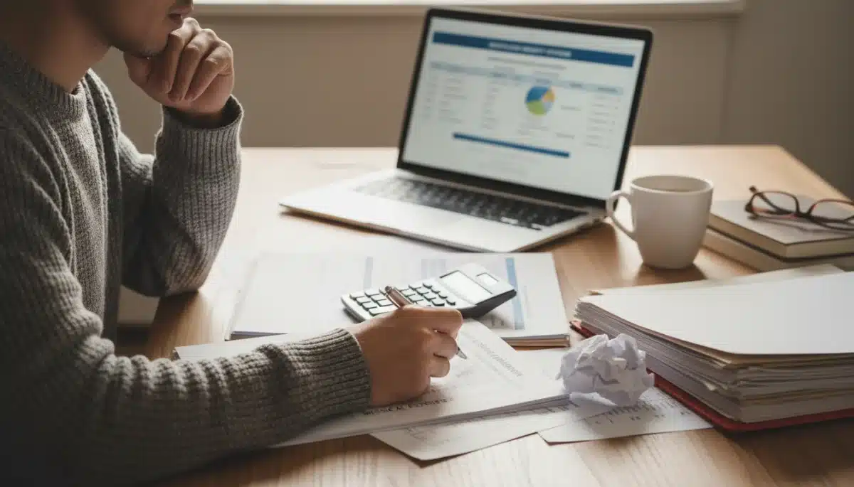 Person analyzing healthcare financial documents for benefit planning
