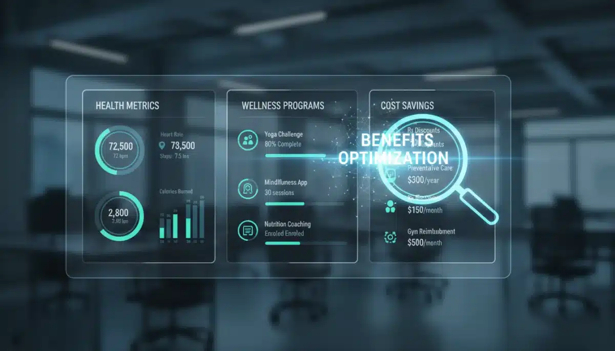 Digital dashboard showing healthcare metrics and benefits optimization