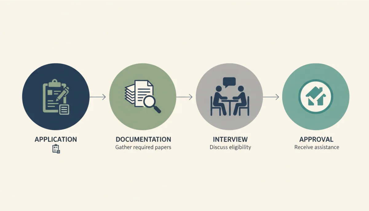 Infographic showing application process for housing assistance programs in 2026
