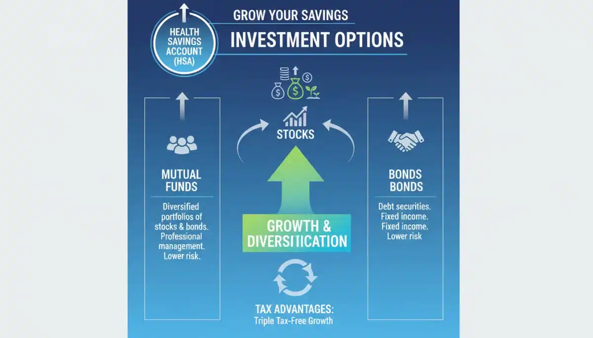 Infographic illustrating HSA investment options and growth potential