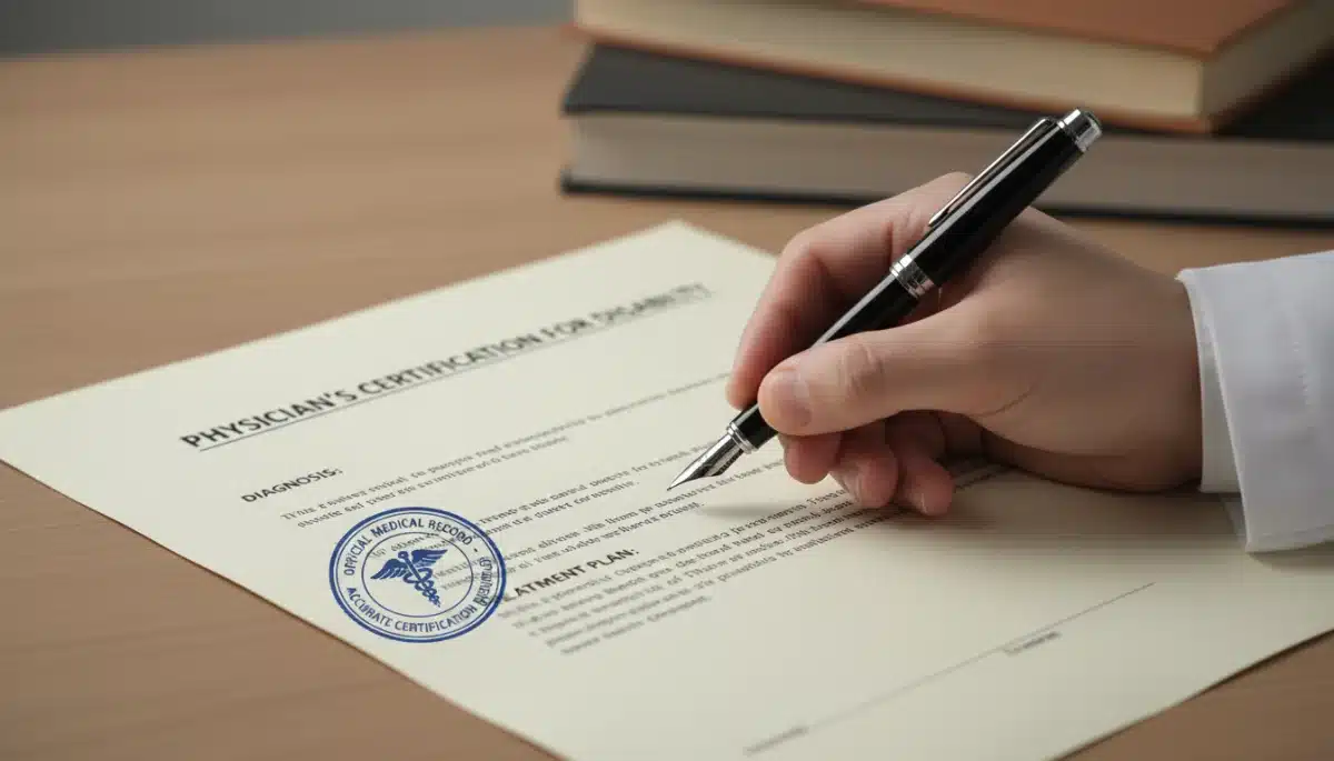 Doctor signing medical certification for short-term disability claim