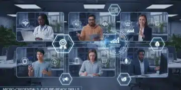 Professionals learning online with micro-credentials, showing diverse skills