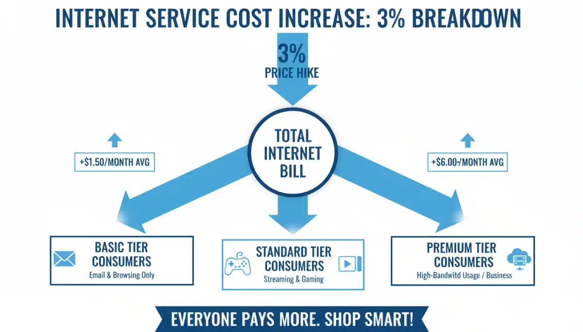 Projected 3% increase in internet service costs breakdown