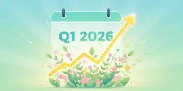 Q1 2026 stock market trends calendar with upward arrow