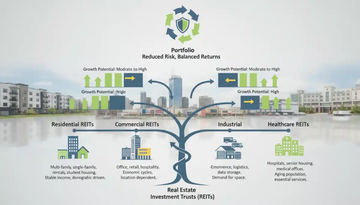 Infographic showing diversified REIT types and their investment potential.
