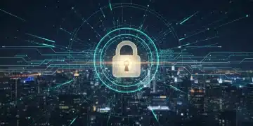Secure data flow with padlock icon, representing federal data encryption compliance