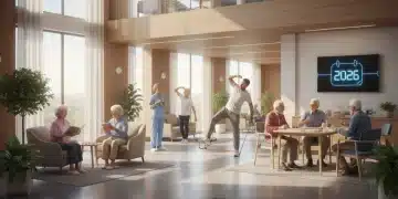 Seniors enjoying activities in a modern long-term care facility, symbolizing proactive planning for future care needs.