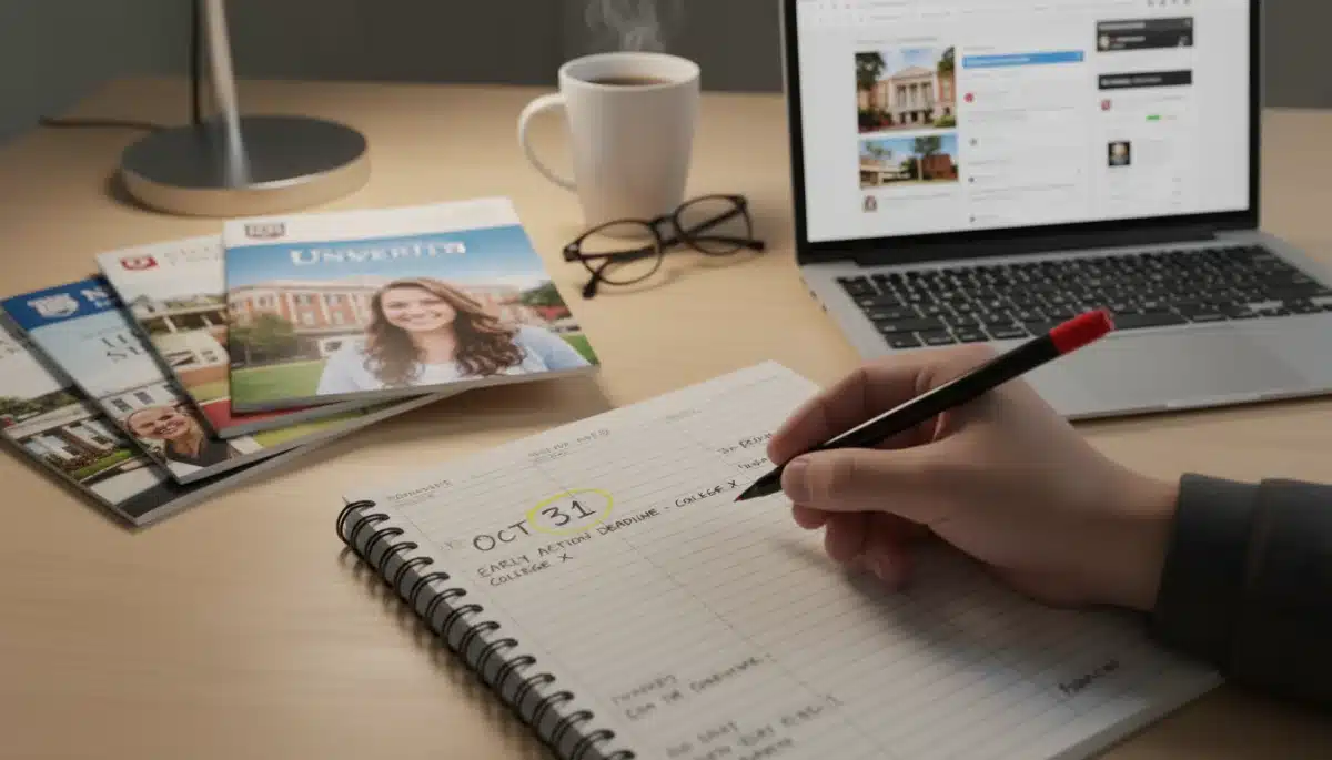 Student highlighting important university application date on a planner