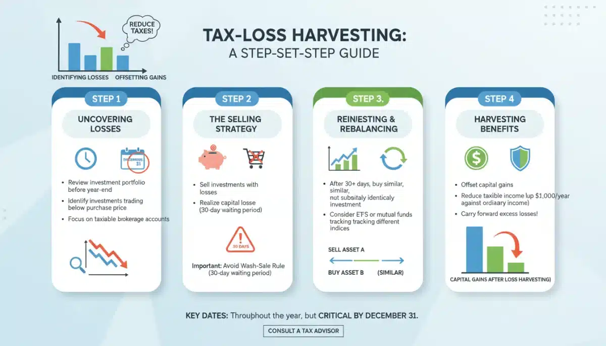 Infographic illustrating the process of tax-loss harvesting