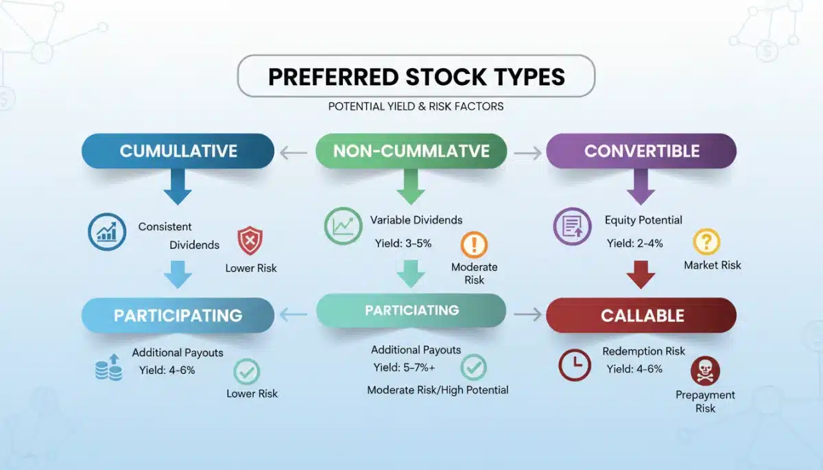 Infographic detailing types of preferred stock and their characteristics